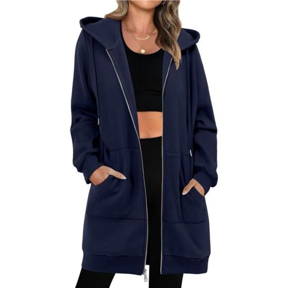 Women's Zip Up Hoodies Oversized Fleece Long Sleeve Sweatshirts with Pocket - Picture 1 of 6
